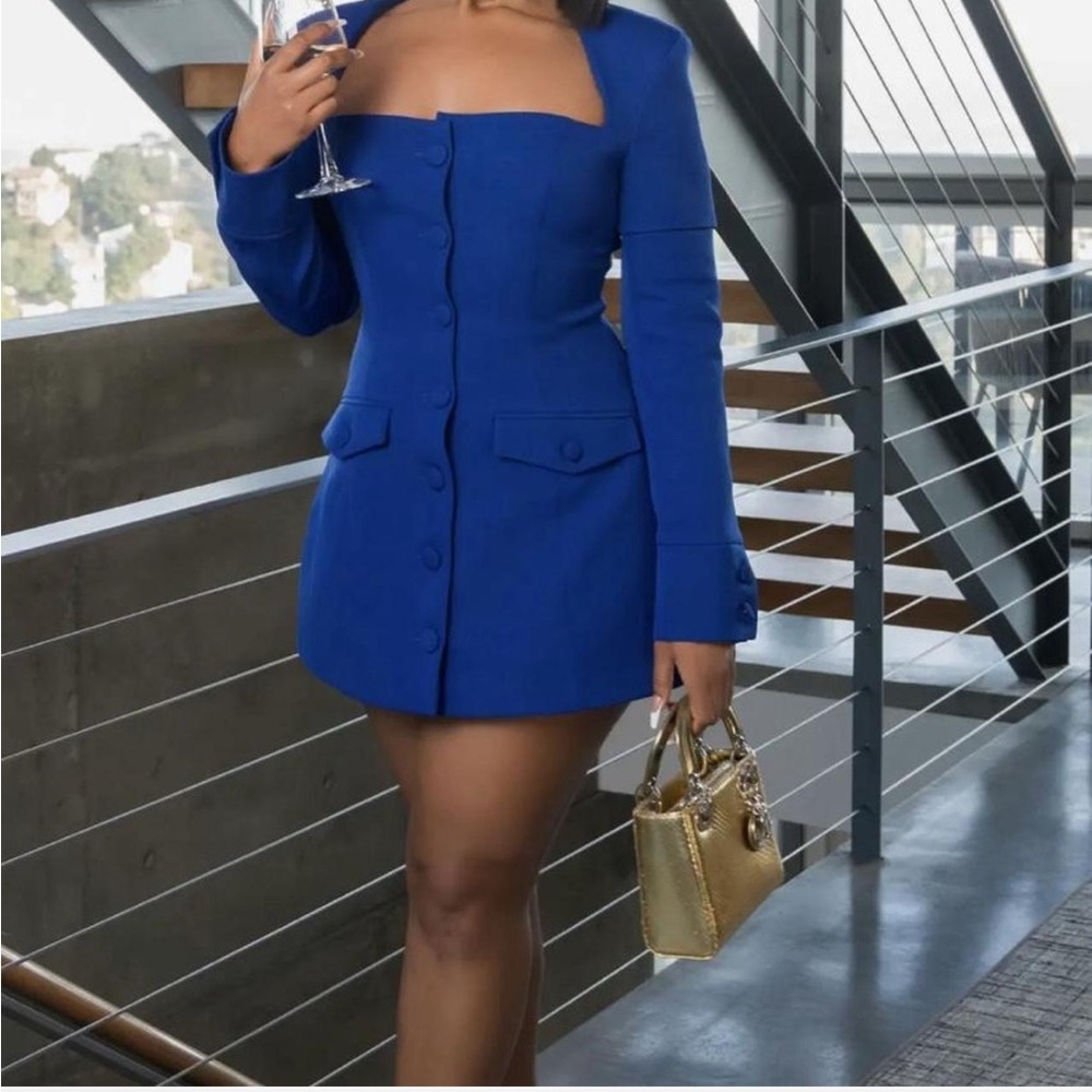Power and Poise Blue Blazer Dress